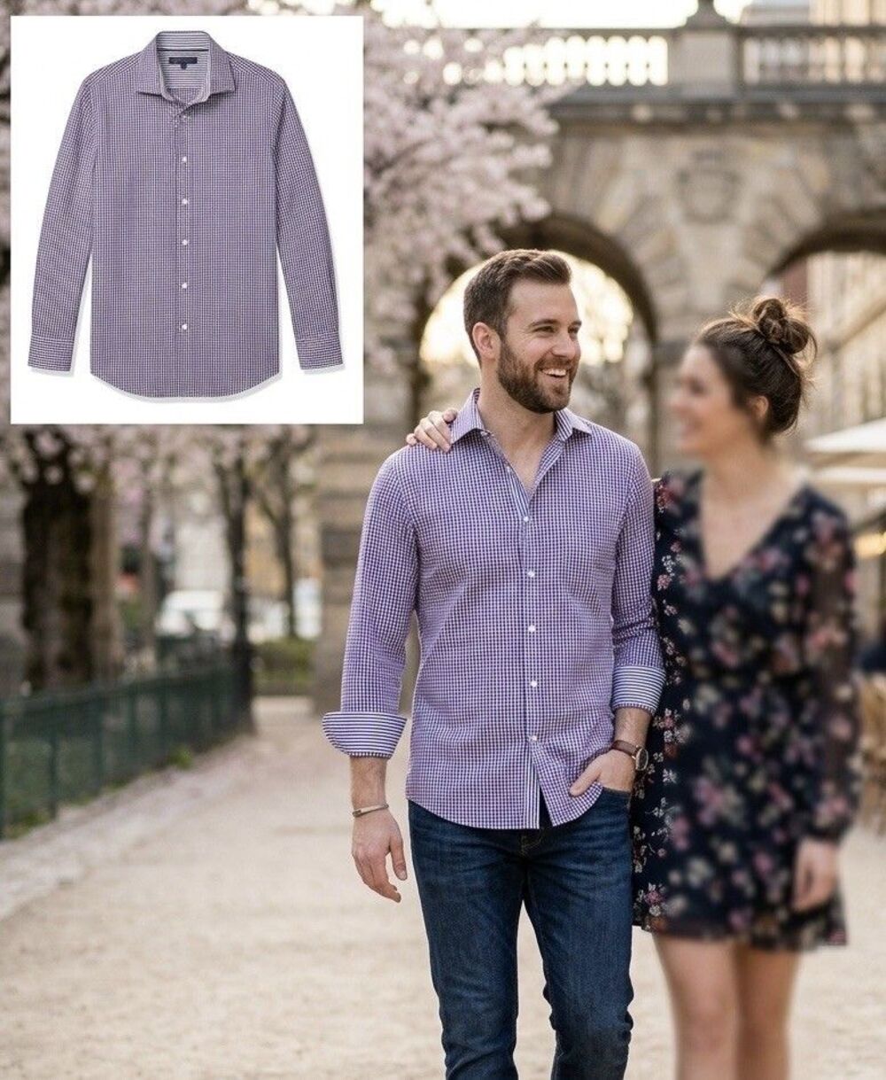 Tommy Hilfiger Men's 15 32-33 Regular Purple Check /Checkered Button Up Shirt